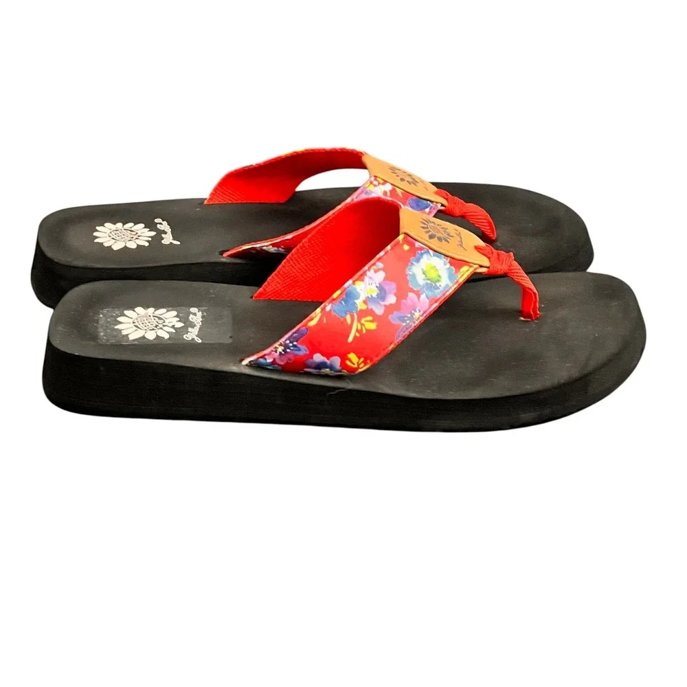 Yellow Box Red Floral Mellow Mat Platform Flip Flop Sandals Womens Size 8 - Picture 5 of 10